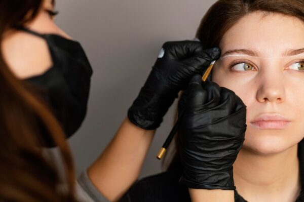 Microblading classes service in progress with a professional technician"